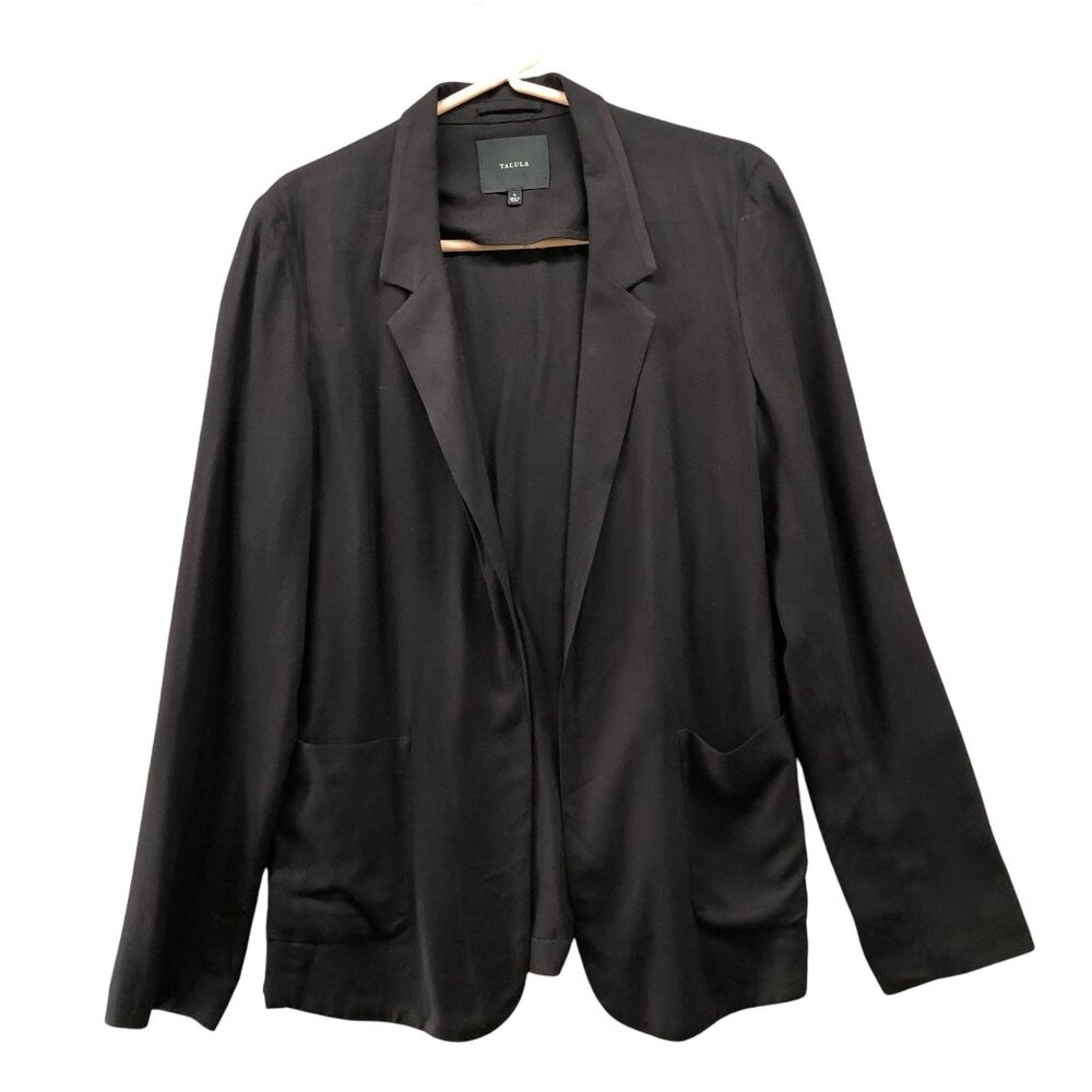 Talula Open Front Blazer Womens 6 Black Cupro Rayon Relaxed Formal Casual